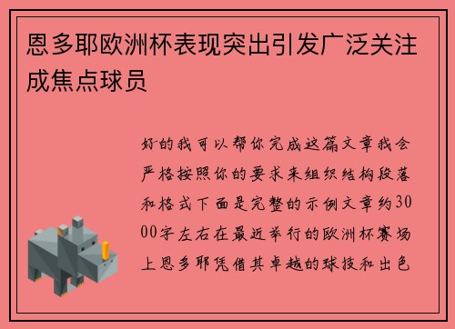 恩多耶欧洲杯表现突出引发广泛关注成焦点球员