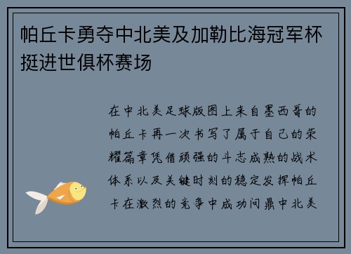 帕丘卡勇夺中北美及加勒比海冠军杯挺进世俱杯赛场